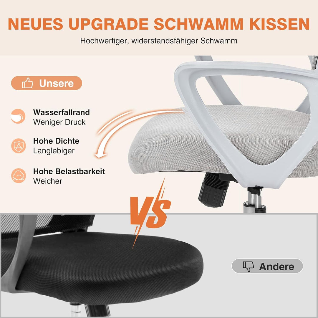 Sweetcrispy Bürostuhl Ergonomisch, Schreibtischstuhl mit Lendenwirbelstütze, Verstellbaren Armlehnen