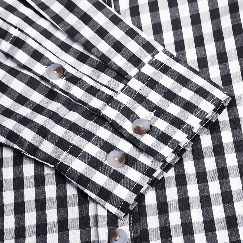 KOJOOIN Trachtenhemd Slim fit Herren kariert Hemd Freizeithemd Langarmhemd Hemd Bestickt Baumwolle -