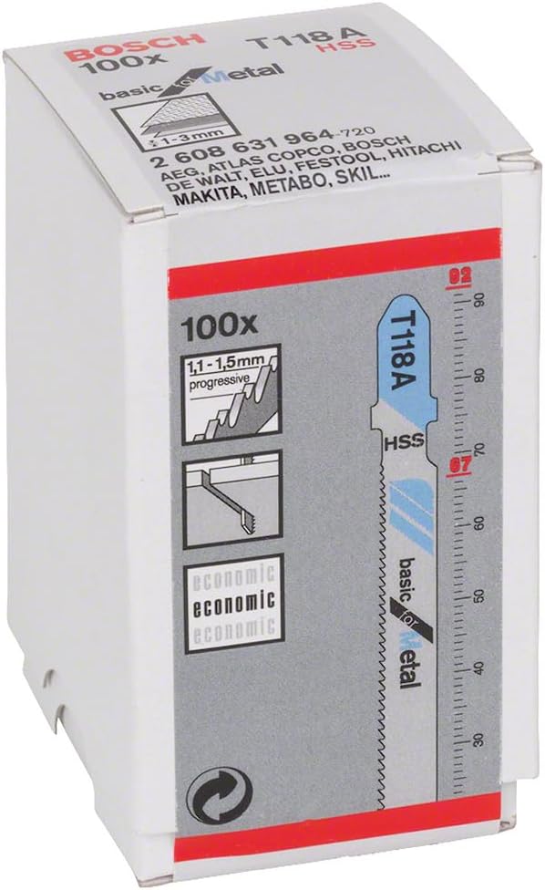 Bosch Professional 100x Stichsägeblatt T 118 A Basic for Metal (für Stahlbleche, Zubehör Stichsäge)
