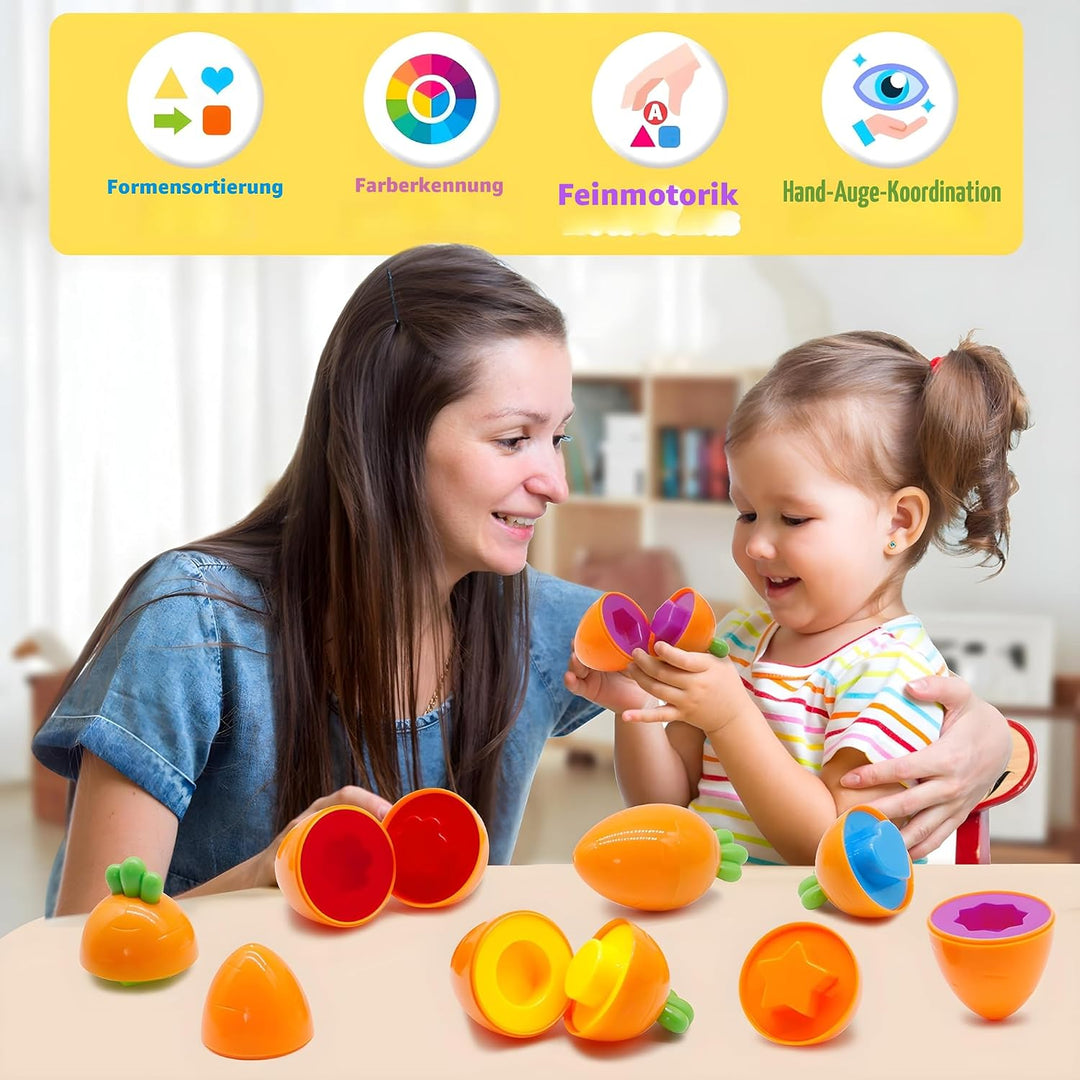 MOONTOY Montessori Spielzeug 1 2 3 Jahre, 12 Pcs Karotten Baby Motorik Passende Eier für 12 18 Monat