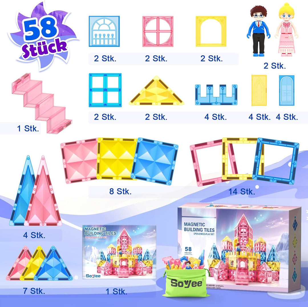 Soyee Magnetische Bausteine 58 Teile Montessori Spielzeug ab 3 4 5 6 7 Jahre Magnetbausteine Geschen