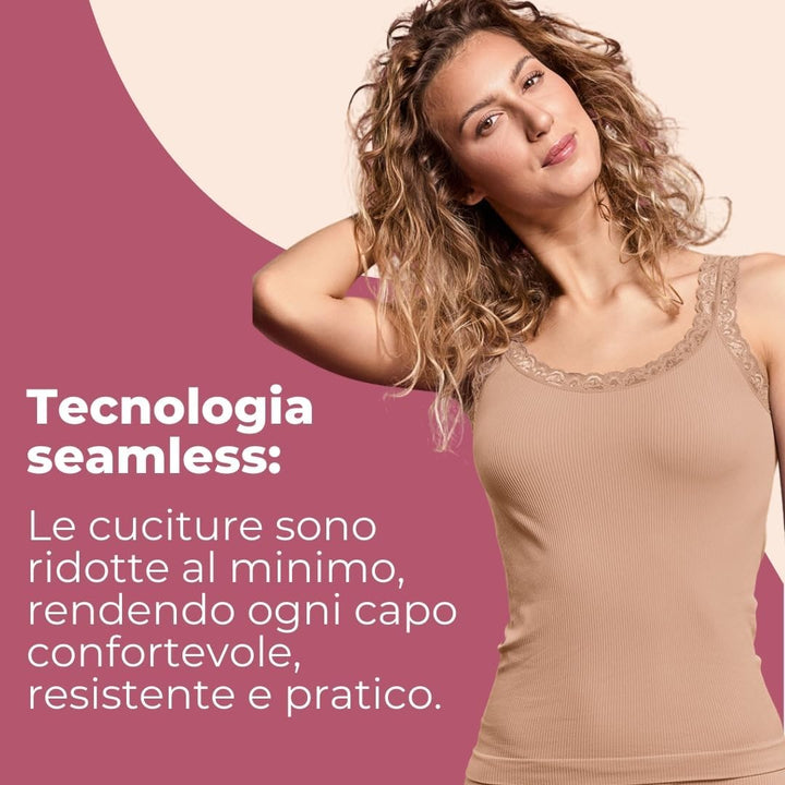 FOCENZA Tanktop mit Spitzenträgern, Nahtlose Technologie, Made in Italy L-XL White – Nude – Powder,
