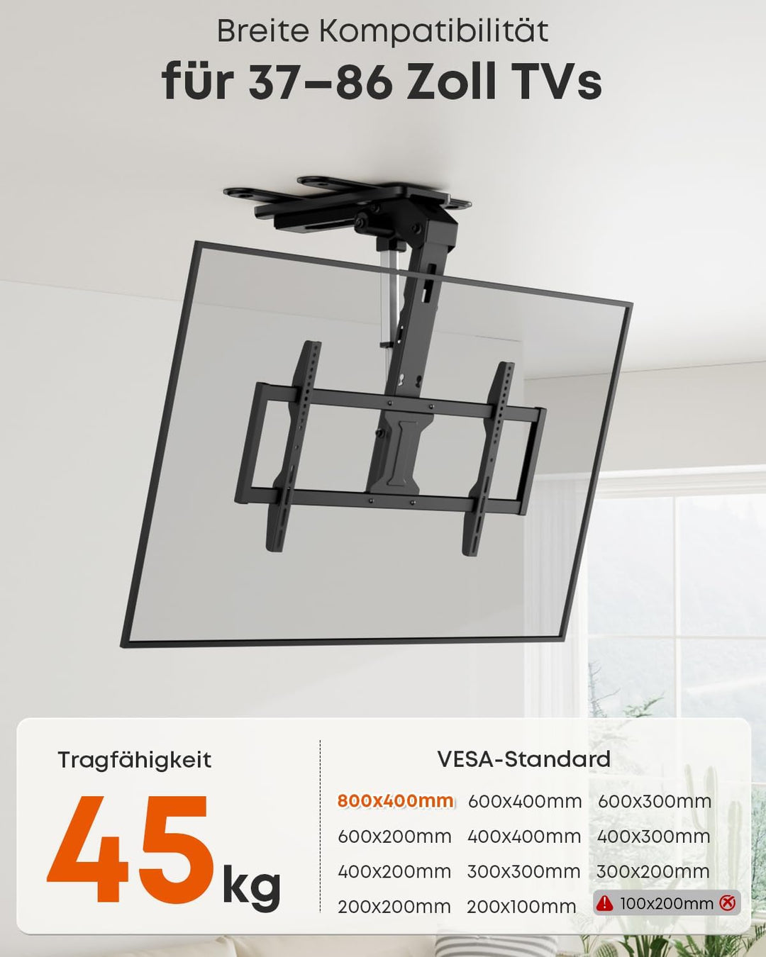 TV-Deckenhalterung Elektrisch für 37-86 Zoll - TV Halterung Decke Elektrisch Klappbar, Neigbar, Mit