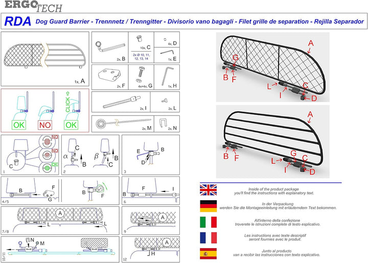 ERGOTECH Trennnetz Trenngitter für KIA Sorento (ab BJ 2021), RDA65-S14, für Hunde und Gepäck