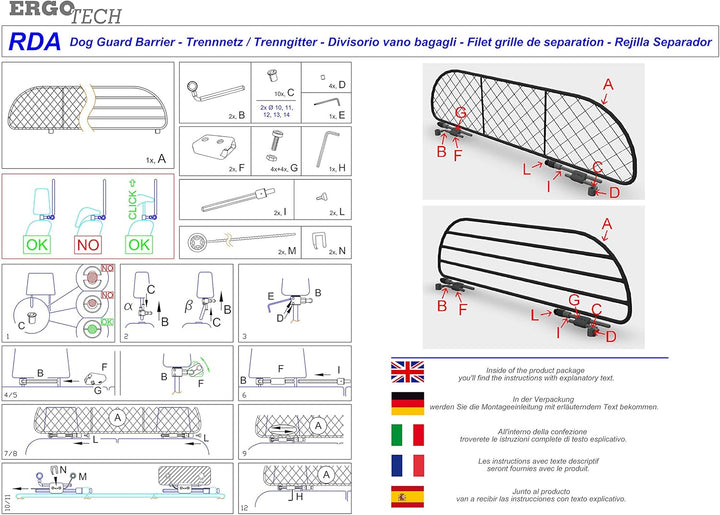 ERGOTECH Trennnetz Trenngitter für Toyota Rav4 (ab BJ 2018), RDA65-S14, für Hunde und Gepäck