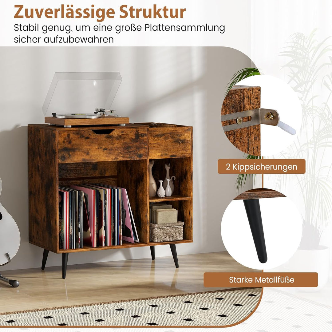 GOPLUS Plattenspieler Ständer, Plattenspieler Tisch mit Ladestation & Stauraum, Schallplattenhalter