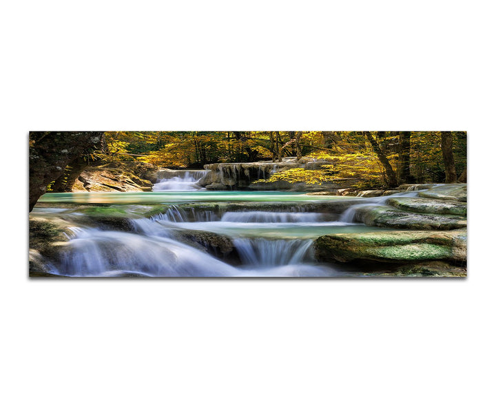 Paul Sinus Art Panoramabild auf Leinwand und Keilrahmen 150x50cm Thailand Erawan Wasserfall Moos Ste