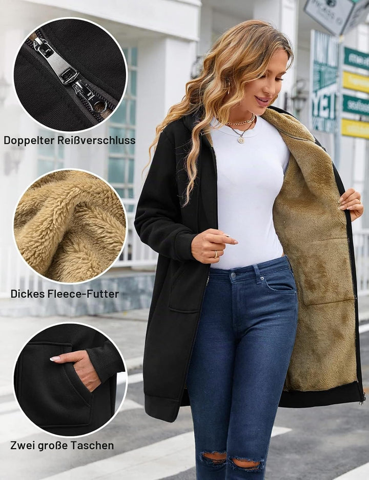 RITOSTA Damen Hoodie Fleecejacke Kapuzenjacke mit Zip Winterjacke Lang Sweatjacke Warme Plüschjacke