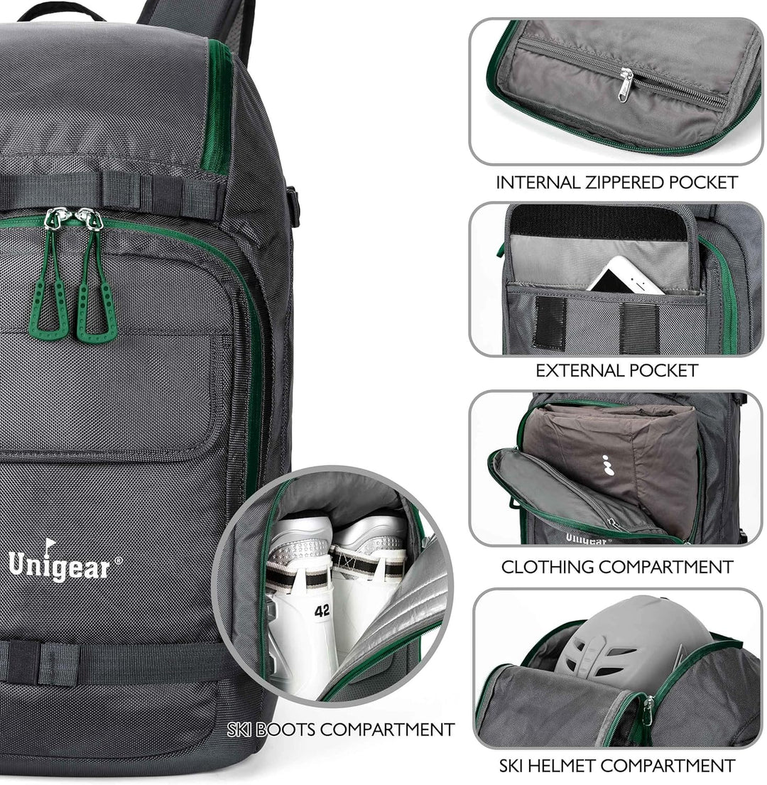 Unigear Skischuhtasche mit Helmfach und Rucksackgurten, Skirucksack Skischuhrucksack mit Helmtasche,