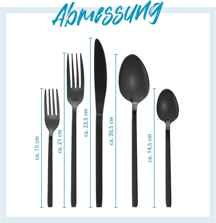 GRÄWE Besteck schwarz, Besteck-Set für 6 Personen, 30-teilig, Edelstahl Tafelbesteck, Essbesteck spü