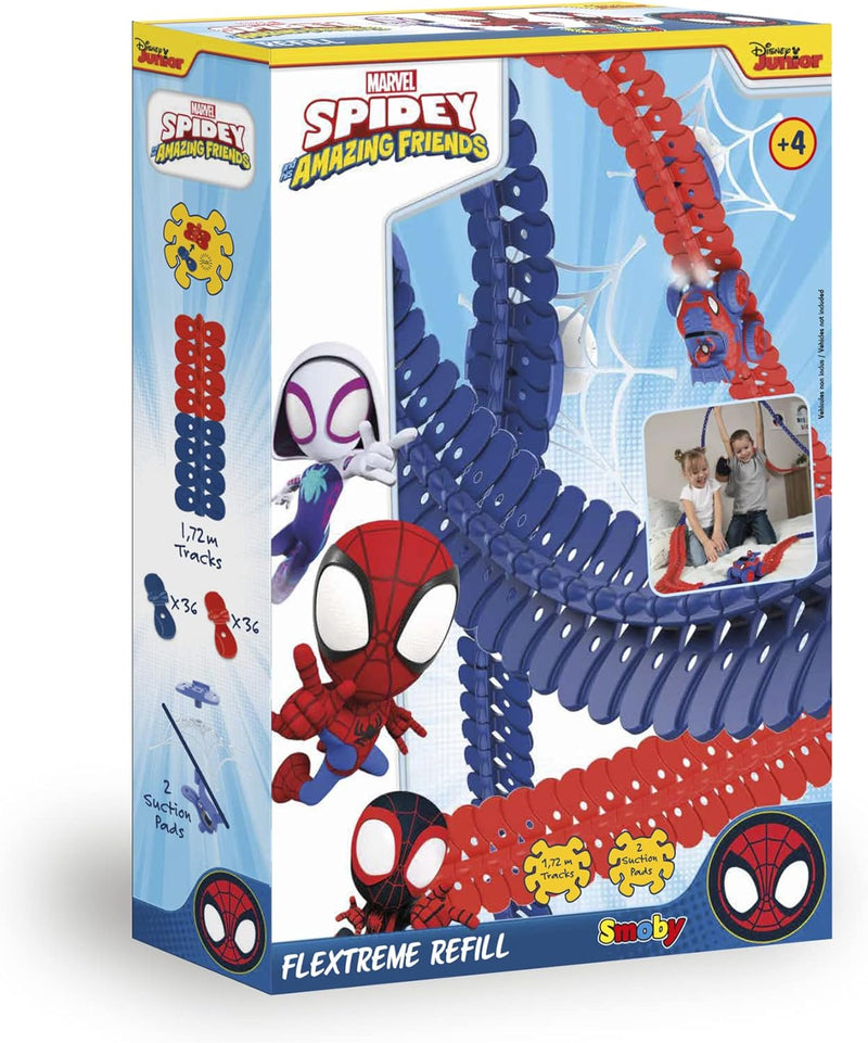 Smoby Toys - Spidey FleXtreme Schienen-Erweiterungsset (72 Schienen-Teile für 1,72 Meter & 2 Spinnen