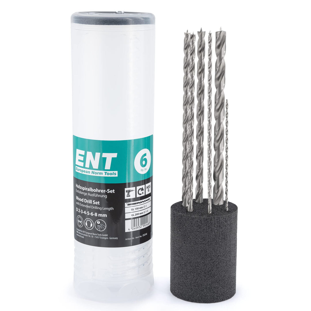ENT 09246 6-tlg. Holzbohrer-Set HSS-G, Ø 2-8 mm, Nutzlänge 100/135 mm, Gesamtlänge 150/200 mm 6-tlg.
