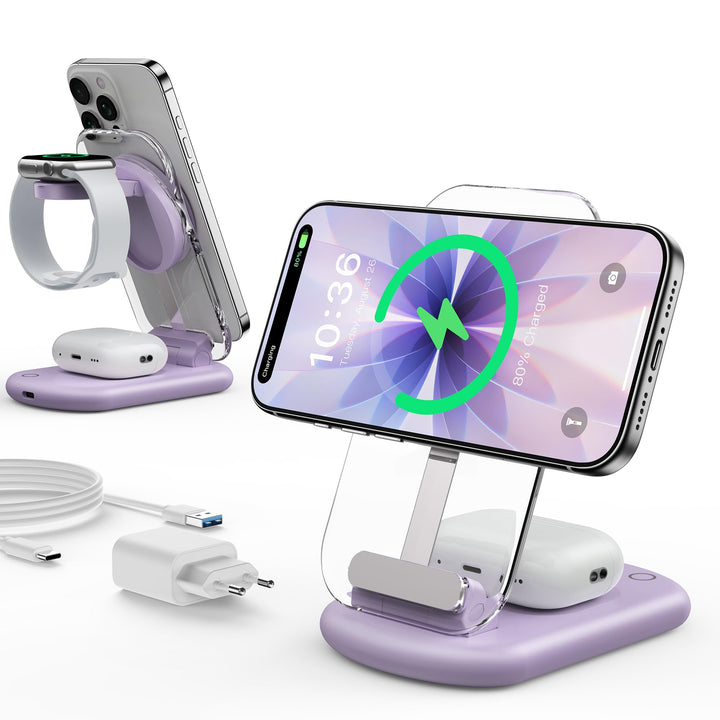 Mag Safe Ladegerät, Ladestation Apple Watch und iPhone, 3 in 1 Ladestation Kompatibel mit iPhone 17