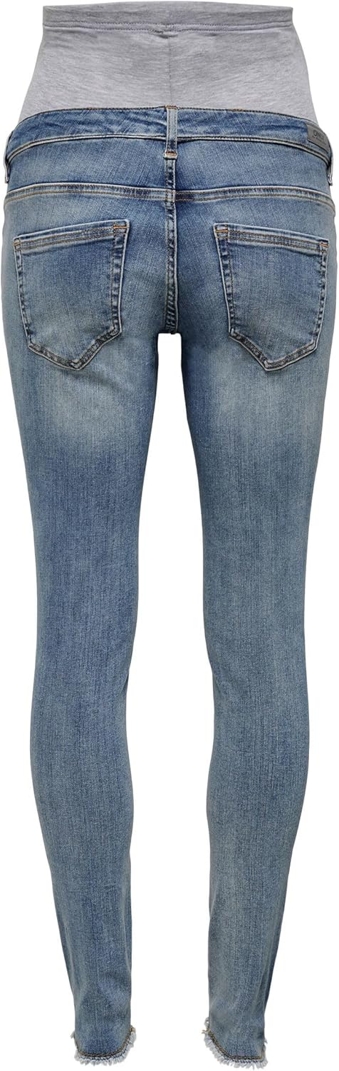 ONLY MATERNITY Damen Olmblush Mid Sk Ank Raw Dnm, Medium Blue Denim, L / 32L