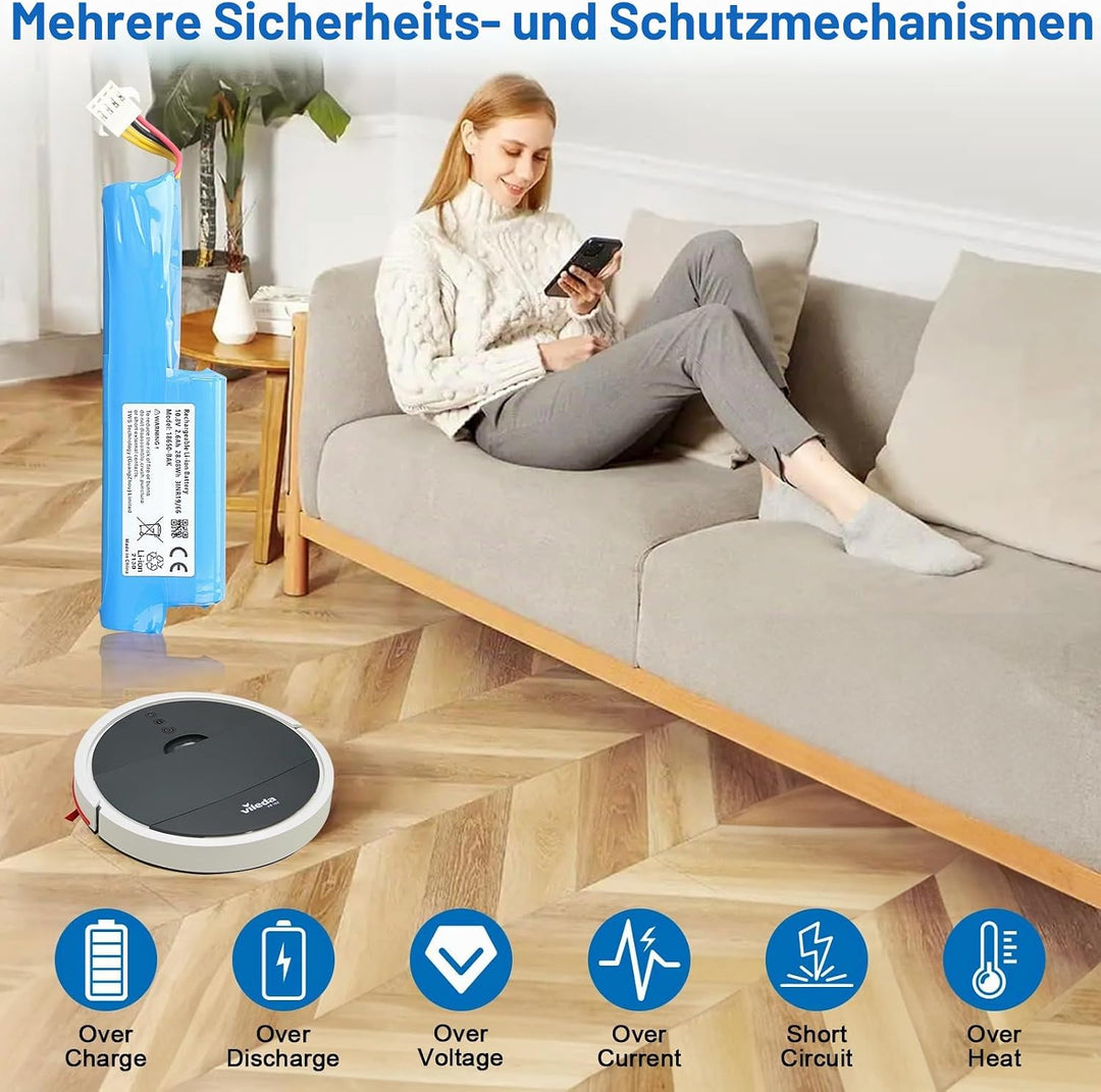 MXJFYY 10,8 V 2600 mAh 28,08 Wh Li-Ionen-Staubsauger-Ersatzakku, kompatibel mit Vileda VR 102, VR On