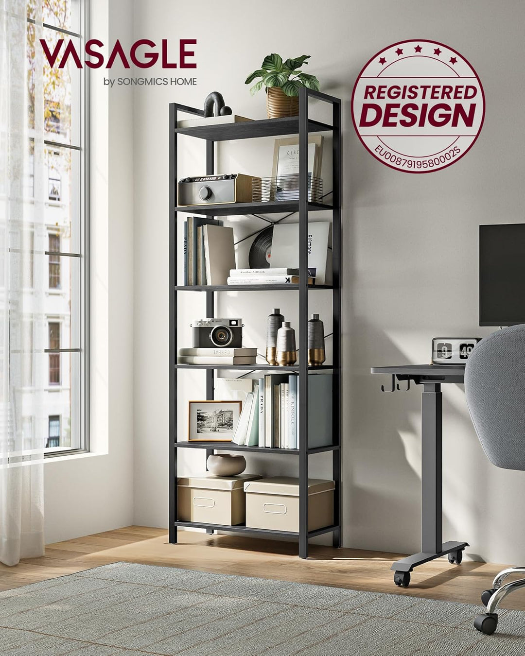 VASAGLE Bücherregal 6 Ebenen, Standregal mit Stahlrahmen, freistehendes Regal, Wohnzimmer, Schlafzim