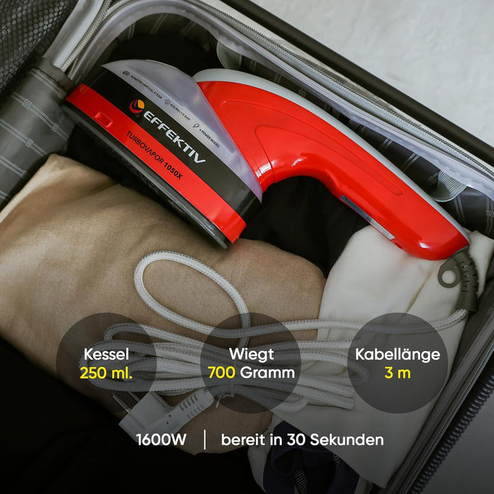 Dampfglätter EFFEKTIV TurboVapor 1050X, Kontinuierlicher Dampf 400mg/min, 3in1 Ultra-Kompakt Dampfbü