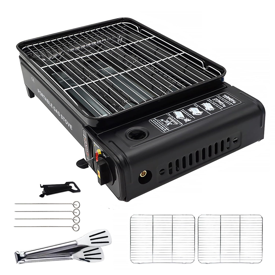 Camping Grill Set - Tragbarer Grill mit Grill, Grillpfanne, Grillpfannen-Clip - Tragbare Campingpfan
