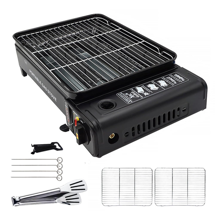 Camping Grill Set - Tragbarer Grill mit Grill, Grillpfanne, Grillpfannen-Clip - Tragbare Campingpfan