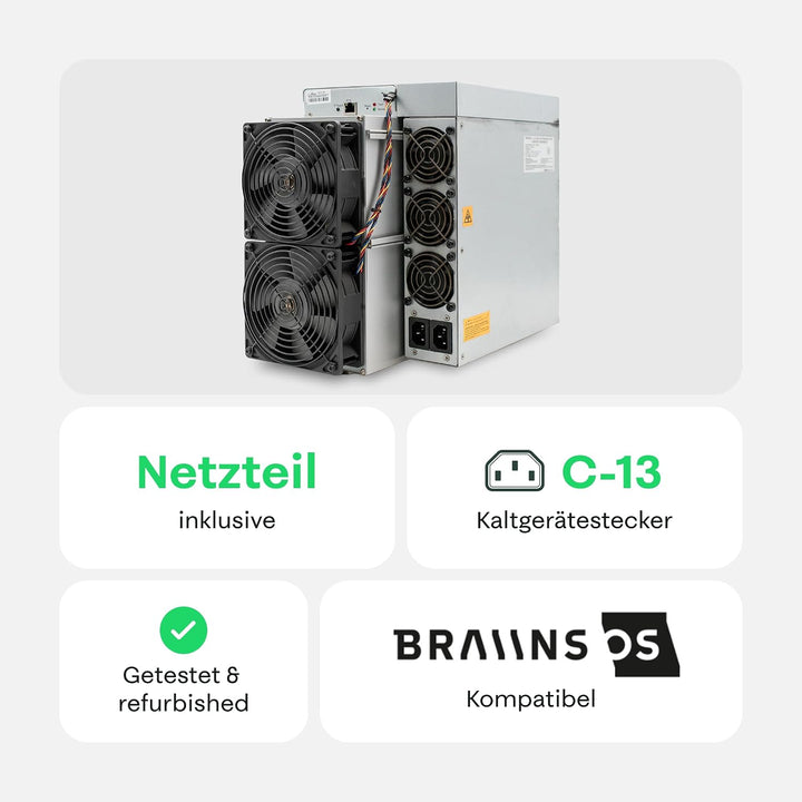 Antminer S19j Pro Bitcoin Miner 1.000 – 3.068 W | 104 TH/s | Krypto ASIC Miner | Braiins OS mit auto