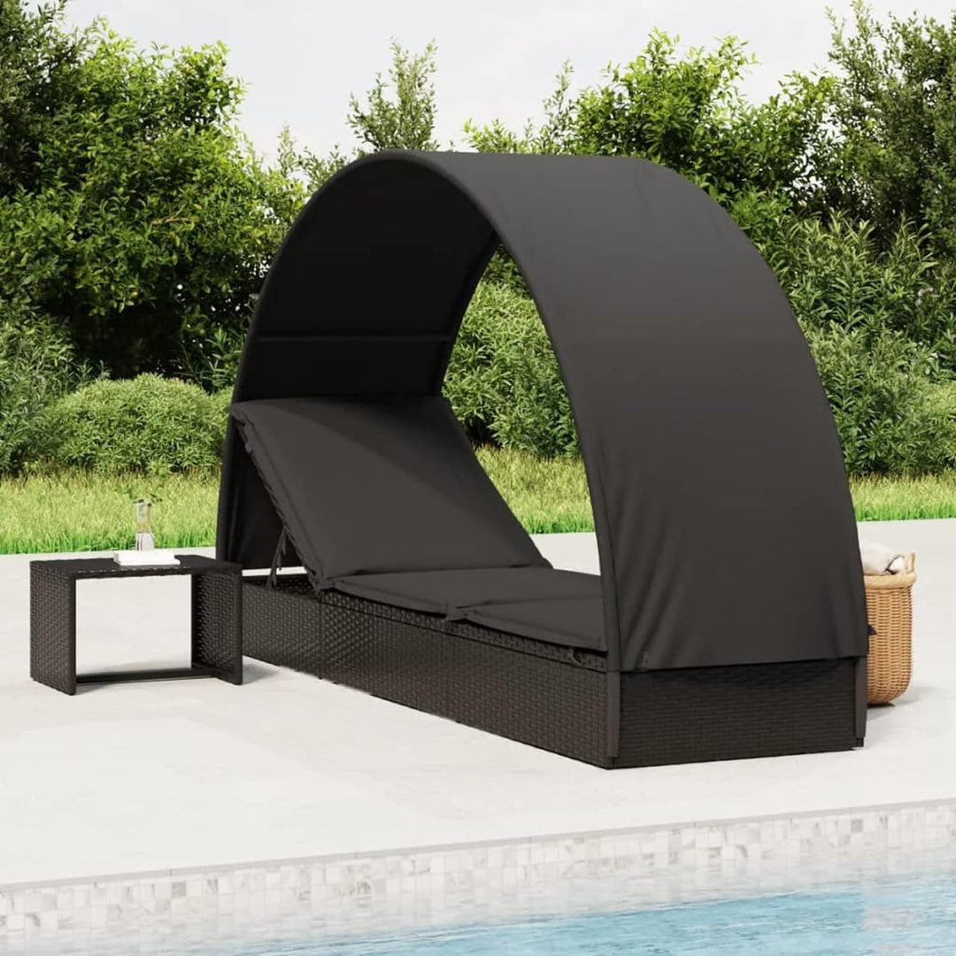Yolola Sonnenliege mit Dach, Gartenliege mit Runddach, Poly Rattan, bis 150 kg belastbar, Rückenlehn