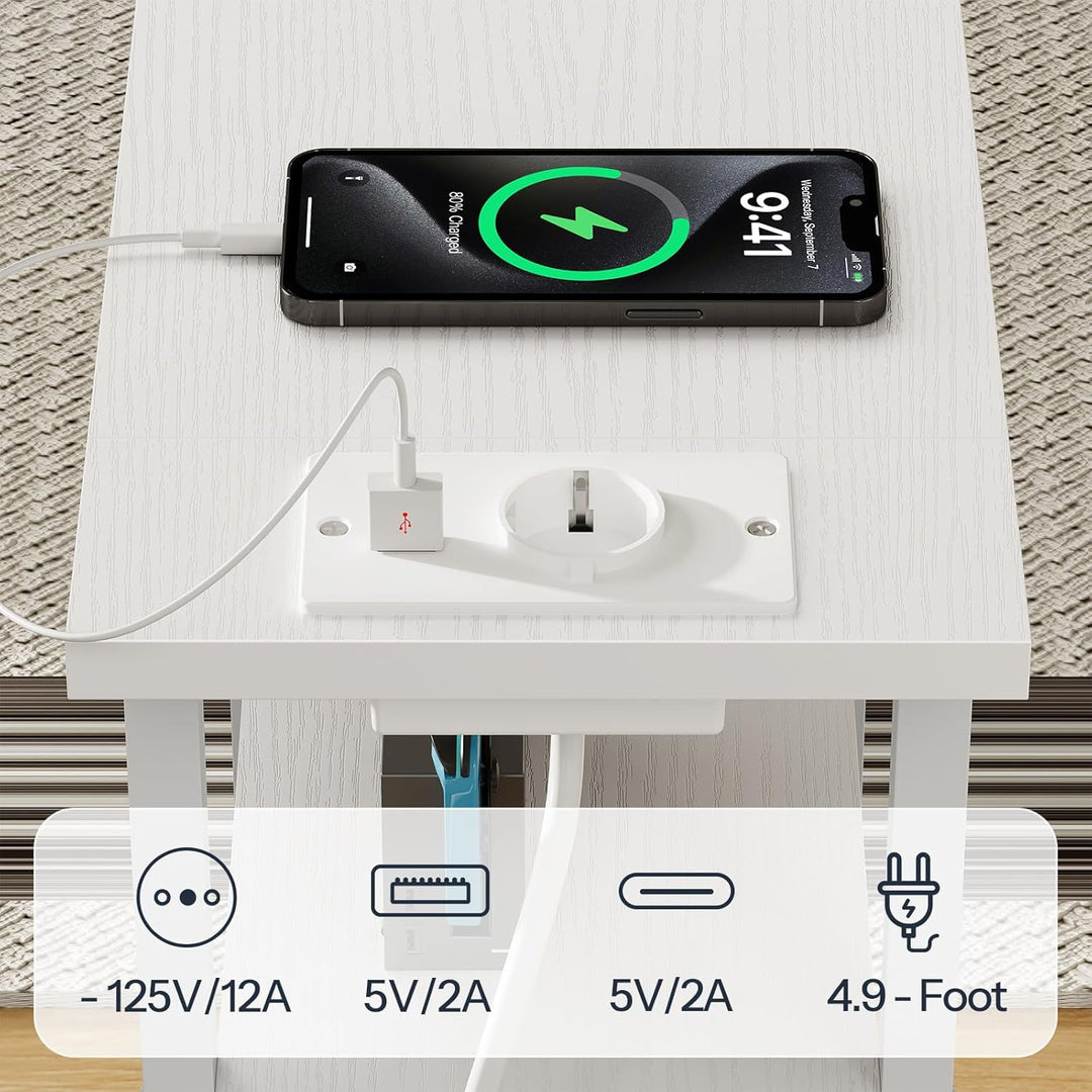HOOBRO Nachttisch mit Ladestation, 1 Standardsteckdose, 2 USB-Anschlüsse, schmaler Beistelltisch, 3