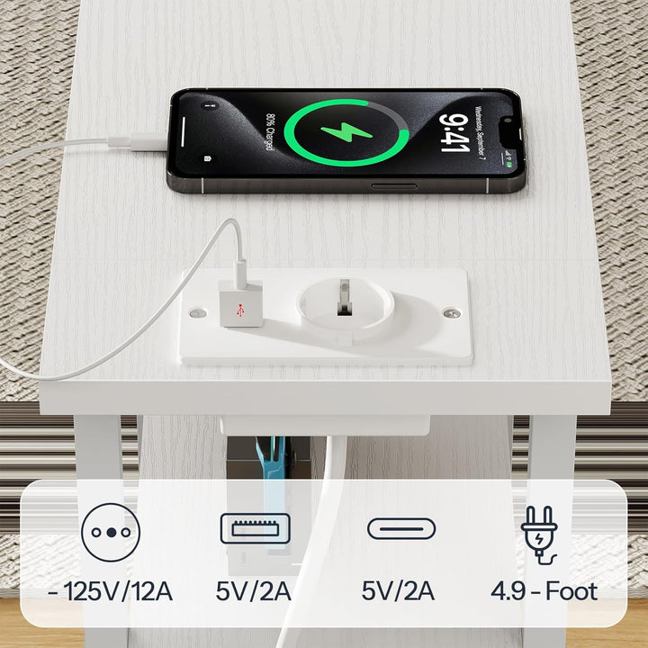 HOOBRO Nachttisch mit Ladestation, 1 Standardsteckdose, 2 USB-Anschlüsse, schmaler Beistelltisch, 3