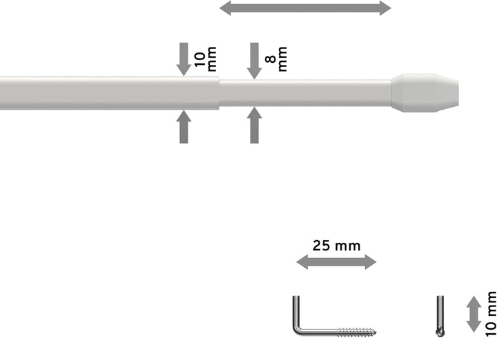 Interdeco Vitragestangen/Scheibenstangen Weiss (8 Stück), ausziehbar 80-140 cm, 80-140 cm