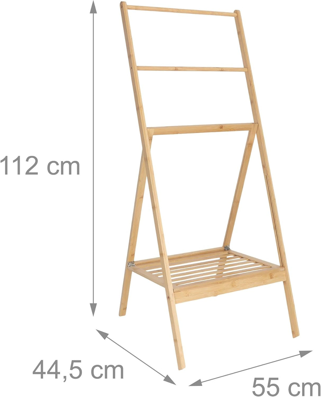 Relaxdays Handtuchständer Bambus, klappbar, Ablage, 3 Stangen, HxBxT: 112 x 55 x 44,5 cm, Handtuchab