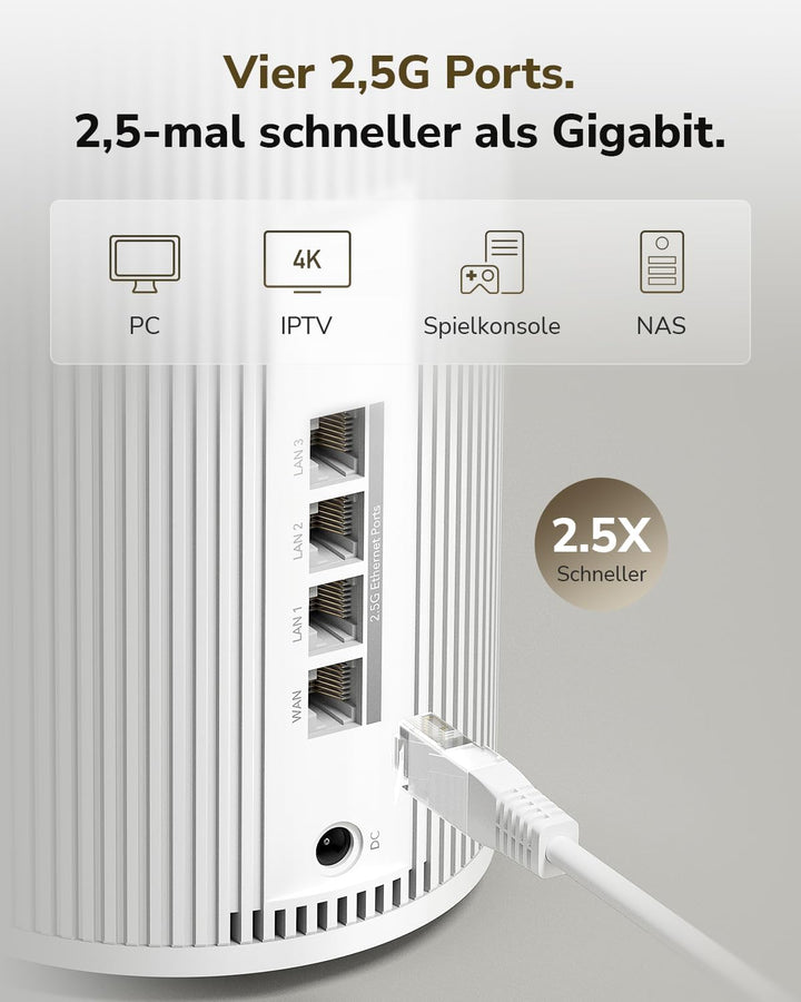 Cudy Tri-Band WiFi 7 BE11000 Whole Home Mesh System, 6-Stream 10 Gbit/s, 4 × 2,5G Ports, MU-MIMO, Mu
