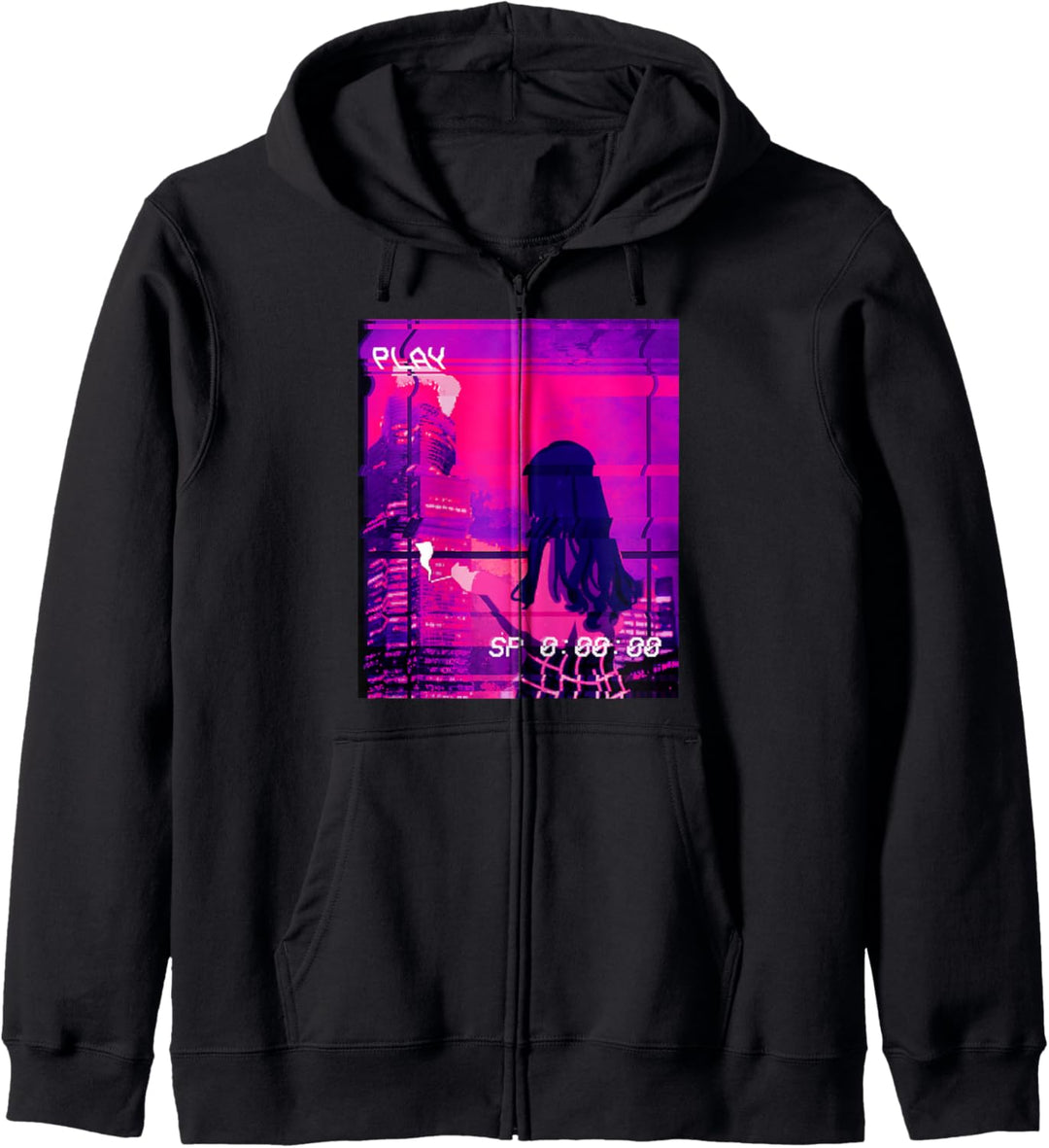 Ästhetische Vaporwave Anime Sad Girl Rauchen Tokio Zigarette Kapuzenjacke