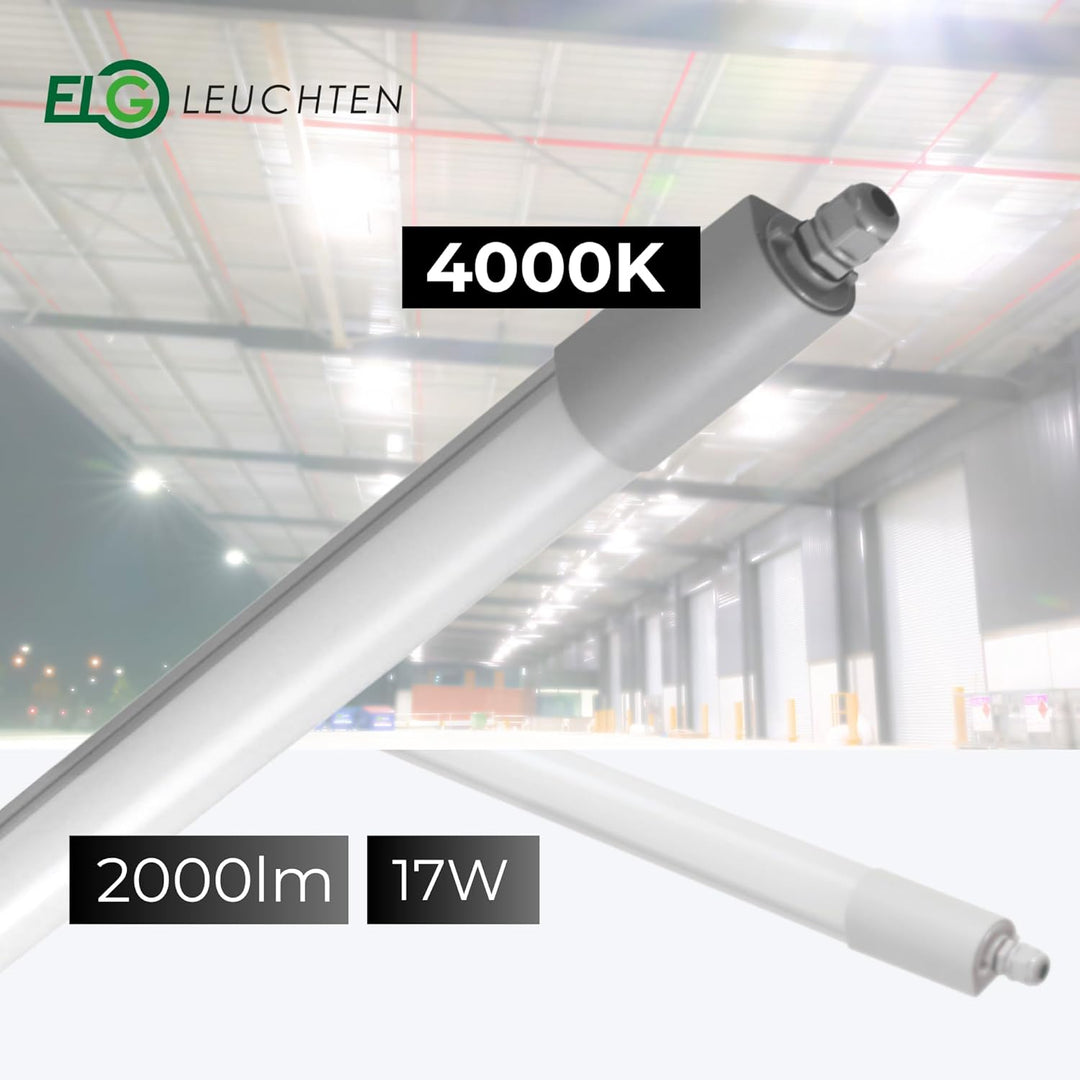 LED Feuchtraumleuchte 17 Watt 4000K reinweiss 4000lm IP65 wasserfest schlagfest 60cm Feuchtraumwanne