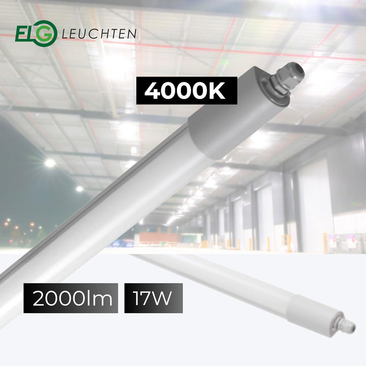 LED Feuchtraumleuchte 17 Watt 4000K reinweiss 4000lm IP65 wasserfest schlagfest 60cm Feuchtraumwanne