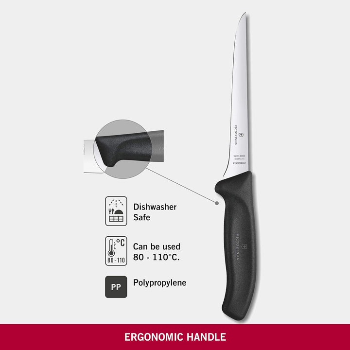 Victorinox, Swiss Classic, Profi Ausbeinmesser, Extra Scharfe Klinge, gerader Schliff, 15 cm, Robust