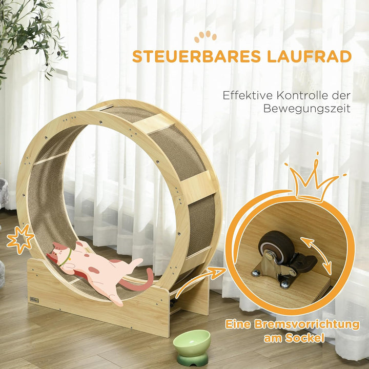 PawHut Katzenlaufrad Laufrad für Katzen 91 cm Durchmesser Katzenrad mit Bremse Laufbahn Kratzbrett,