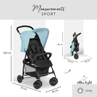 Hauck Buggy Sport, Ultra Leicht - nur 5,9 kg, Klein Zusammenklappbar, Reisebuggy mit Liegefunktion,