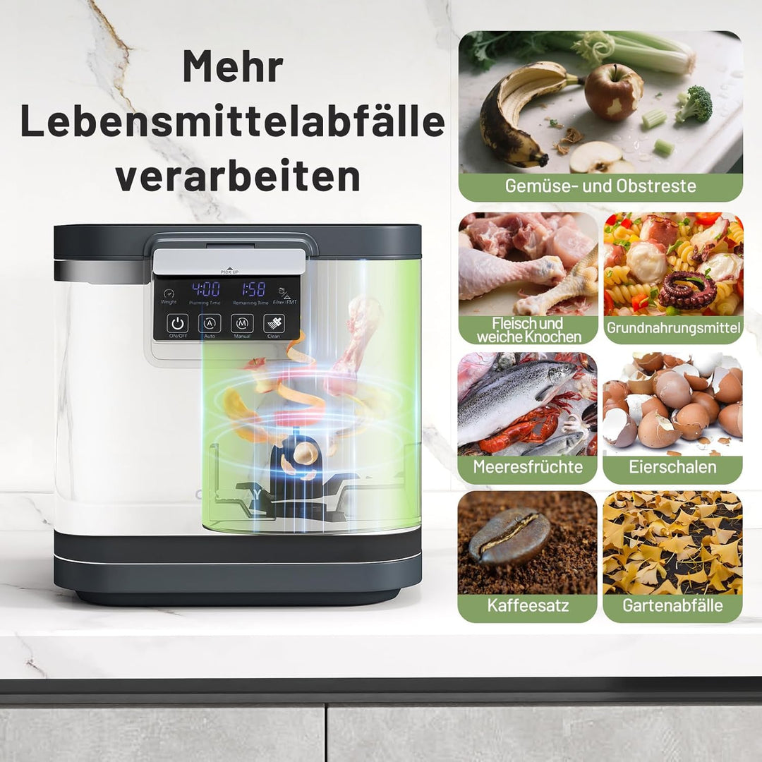 COSTWAY 4 L Elektrischer Komposter, Küchenkomposter mit Deckel, 2 Aktivkohlefilterbox & LED-Anzeige,