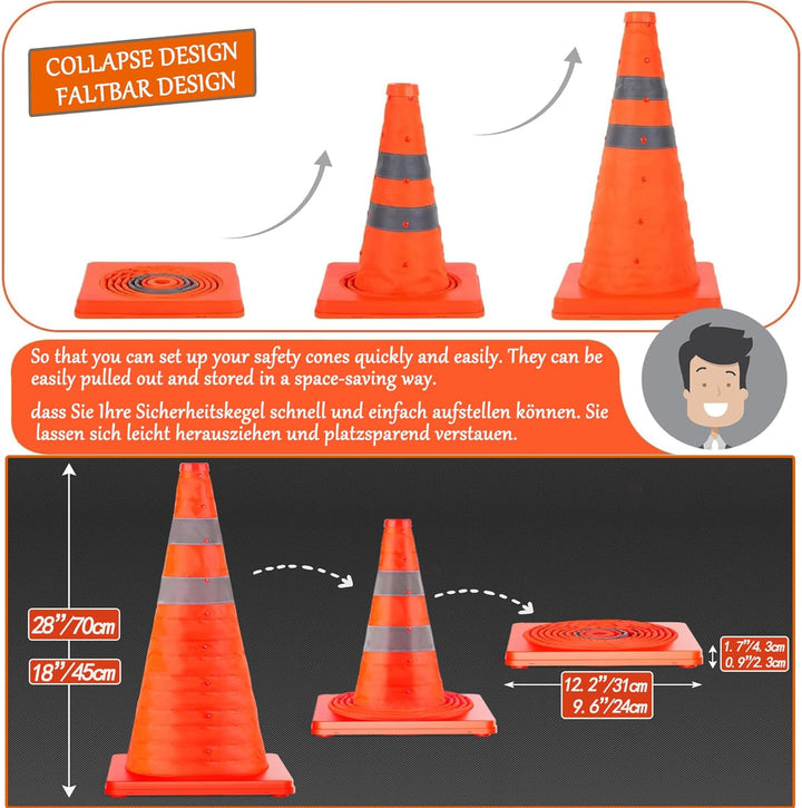 GUARDLEAD Warnkegel 4er Set, 45cm Reflektierender Verkehrskegel, Orange Verkehrsleitkegel Pylone Fal