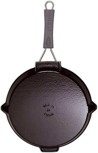 Staub 1202023 Grillpfanne rund mit Silikongriff 27 cm, mit mattschwarzer Emaillierung im Inneren der