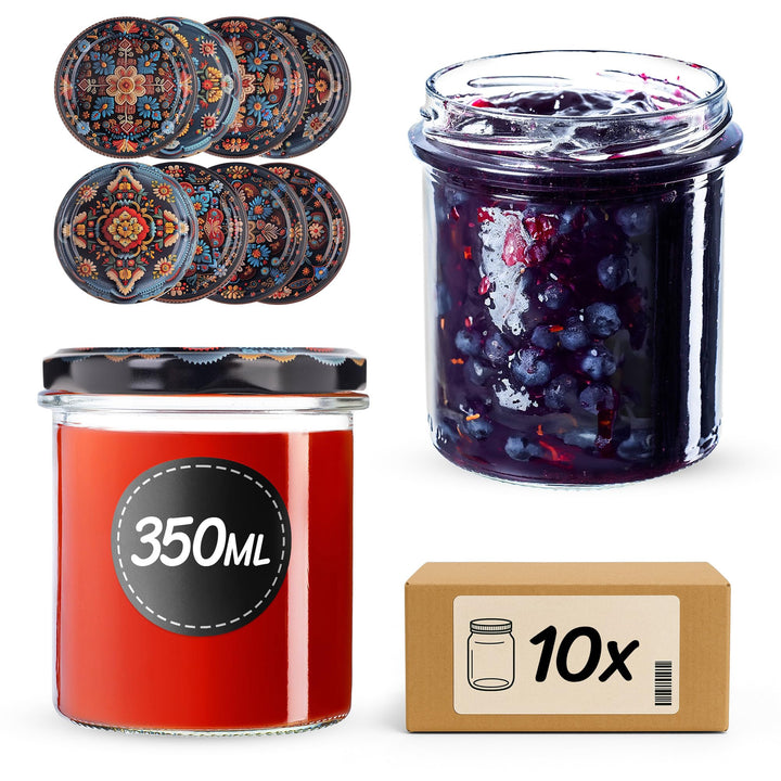 KADAX 10er Set Marmeladengläser 350ml TO82 Symmetrische, Einmachgläser Vorratsgläser Mason Jar mit S