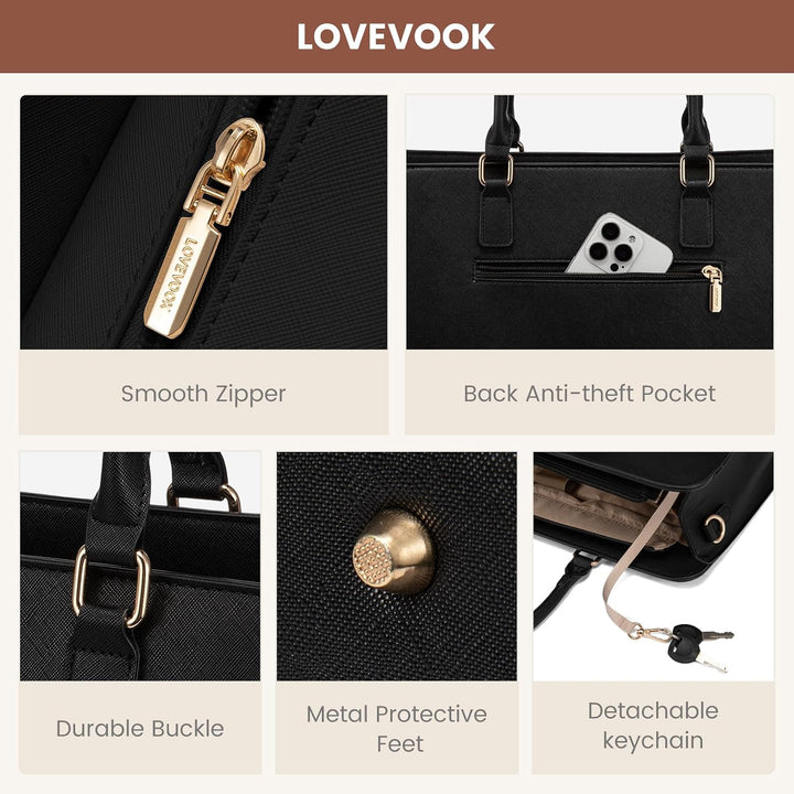 LOVEVOOK Handtasche Damen Gross, 15,6 Zoll Laptoptasche Arbeitstasche Elegant Uni Tasche Bürotasche