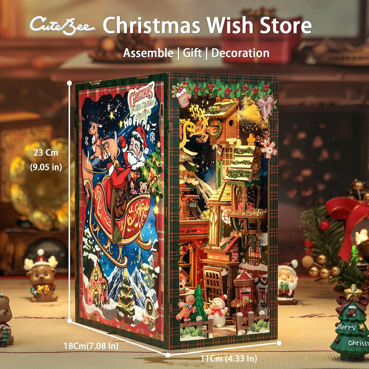 CUTEBEE Book Nook Weihnachten - DIY Miniatur Haus Selber Bauen,Holzkunst Buchstützen, Modell Kits fü