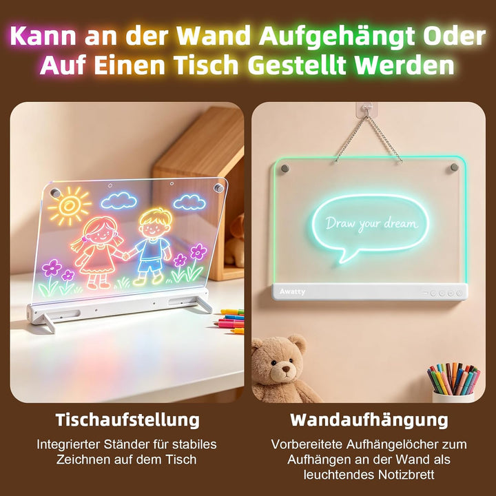 LED Zeichenbrett, Awatty Wiederaufladbare Doodle Notiztafel für Kinder 16 Zoll LED Maltafel mit 10 L