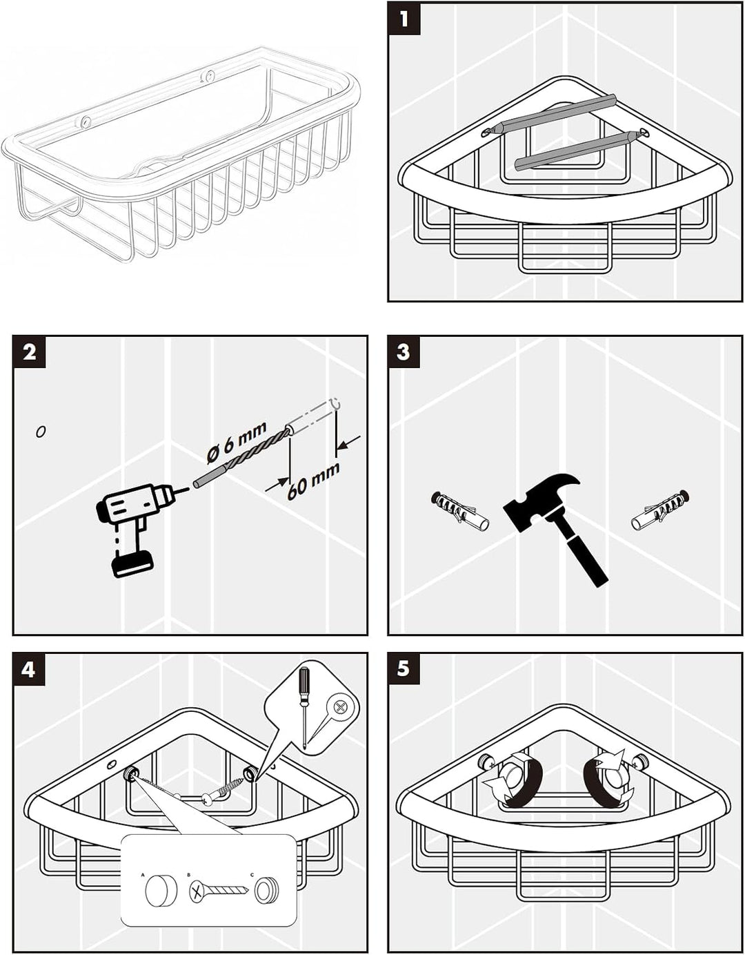 Dusch-Caddie aus Messing Badezimmer Dusche Caddy Badezimmer Dusche Lagerregal Regal Organizer Korb W