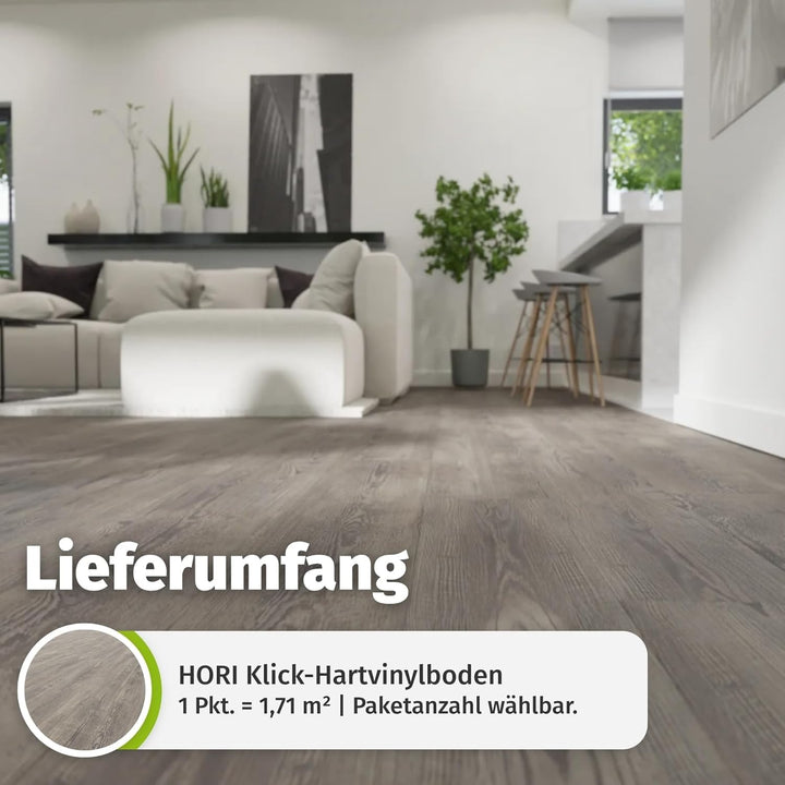 HORI Klick Hartvinylboden Rigid SPC Landhausdiele Holzoptik - Klick-Vinyl mit Trittschalldämmung - s
