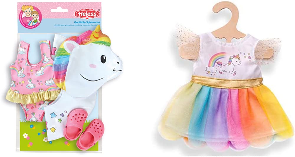 Heless 66 - Schwimmset für Puppen, Einhorn Henri, Grösse 35-45 cm & 2850 - Kleid für Puppen, Einhorn
