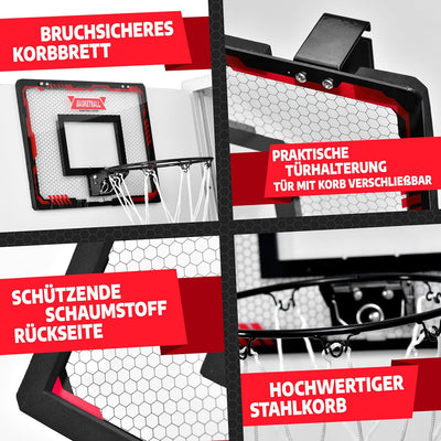 VALENESS® Mini Basketballkorb Indoor [für Tür & Wandmontage] - Kleiner Basketball Korb mit Dunk-Funk