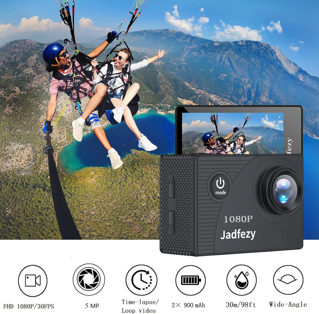 Action Cam FHD 1080P mit 32GB Karte, Unterwasserkamera wasserdicht bis 30M, 140 Grad Weitwinkel Acti