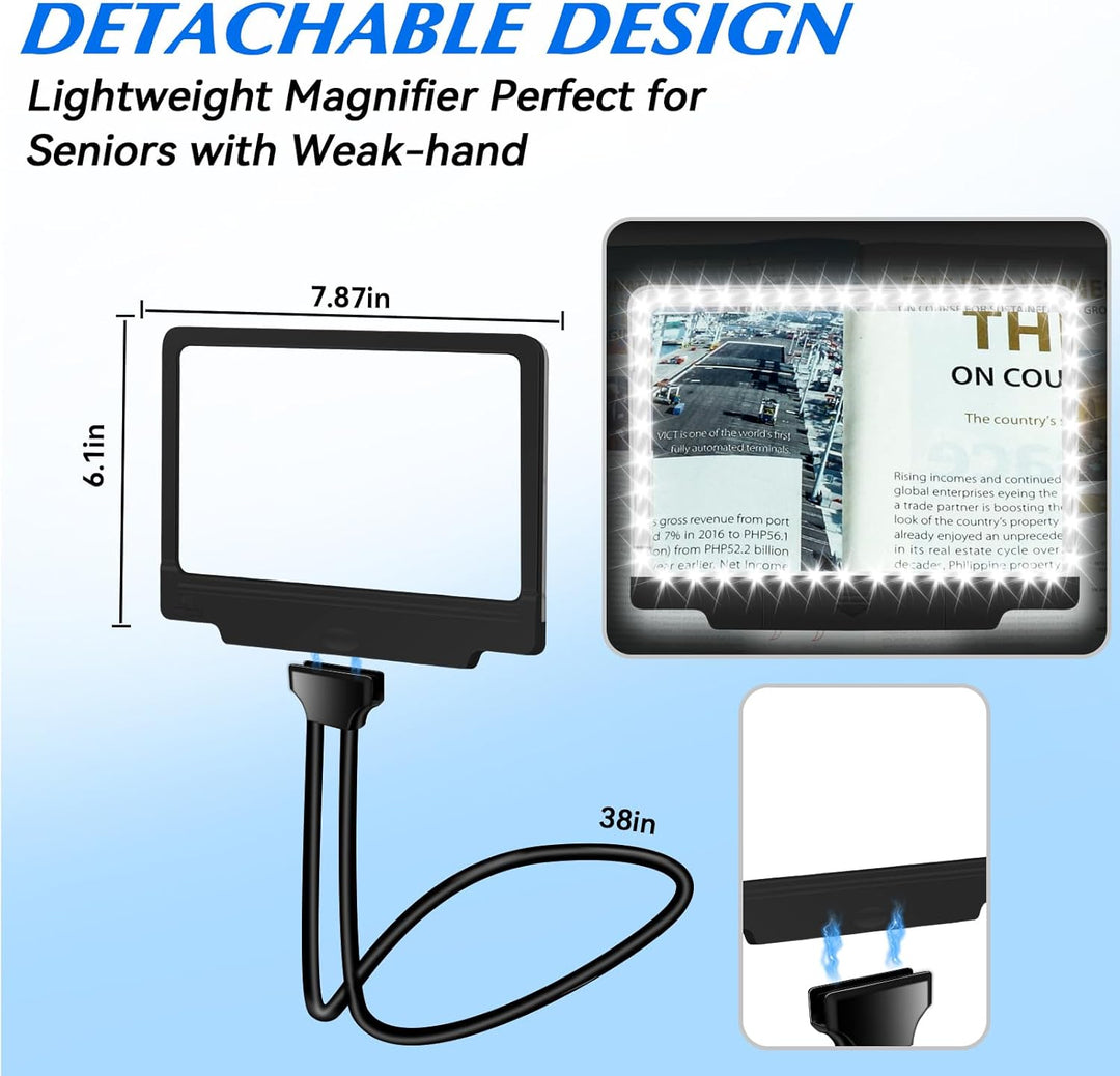 NZQXJXZ 5X Hands Free Lupe mit Licht hängenden Hals, Flexible Schwanenhals Full Page Vergrösserungsg