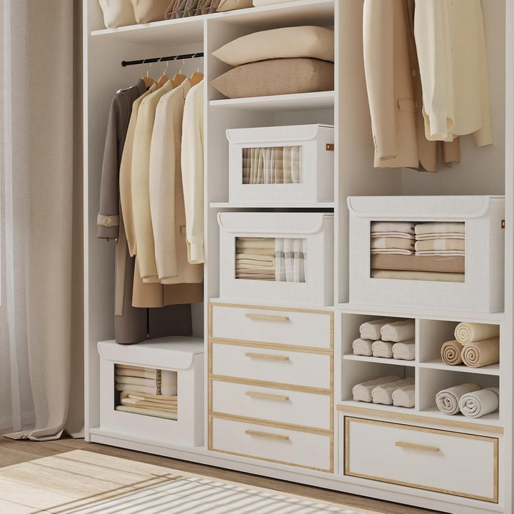 YheenLf Aufbewahrungsbox mit Deckel, Kleiderschrank Organizer, Stoffboxen mit transparentem Fenster,